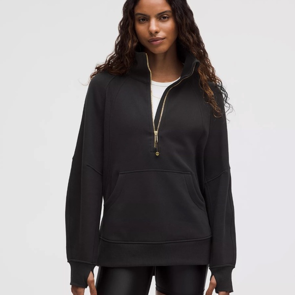 lululemon athletica Tops - Lululemon Scuba Oversized Funnel-Neck Half Zip Long in Black/Gold (Size XS/S)